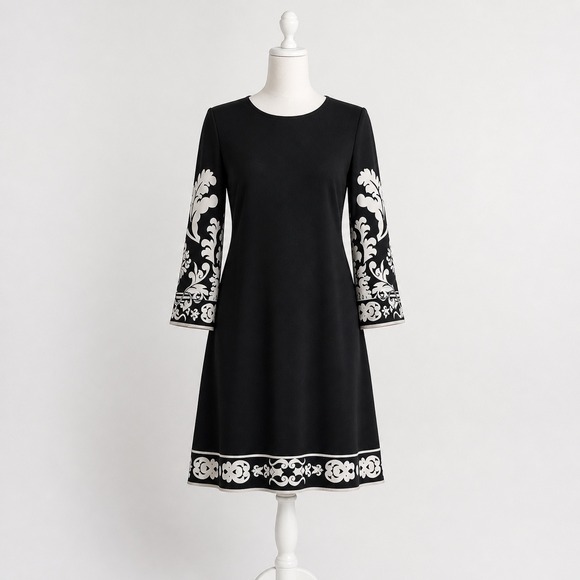 Donna Morgan Dresses & Skirts - Donna Morgan 10 Sheath Dress Black White Patterned Flare Sleeve Office Day Night